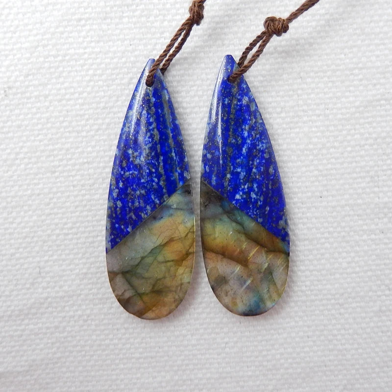 Labradorite And Lapis Lazuli Intarsia Earring Bead 42x14x4mm