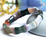 Natural Water Grass Agate Bamboo Knuckle Hand Bar Bracelet
