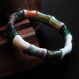 Natural Water Grass Agate Bamboo Knuckle Hand Bar Bracelet