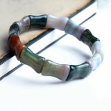 Natural Water Grass Agate Bamboo Knuckle Hand Bar Bracelet