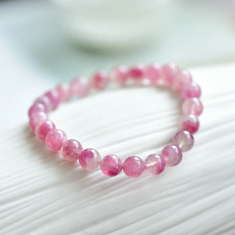 Natural Watermelon Red Tourmaline Lepidolite Stretch Bracelet 8mm 10mm