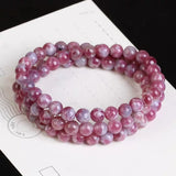 Natural Watermelon Tourmaline Bracelet 3 Laps Round Beads Red Tourmaline