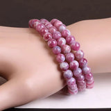Natural Watermelon Tourmaline Bracelet 3 Laps Round Beads Red Tourmaline