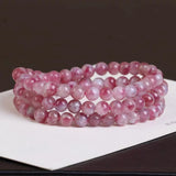Natural Watermelon Tourmaline Bracelet 3 Laps Round Beads Red Tourmaline