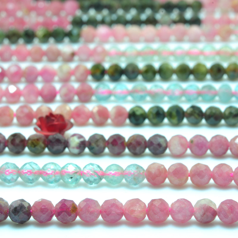 Watermelon Tourmaline Faceted Round Beads for Jewelry Making