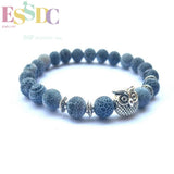 Weathered Stone Charm Bracelet with 8mm Tibetan Silver Owl