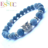 Weathered Stone Charm Bracelet with 8mm Tibetan Silver Owl