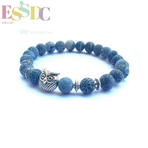 Weathered Stone Charm Bracelet with 8mm Tibetan Silver Owl