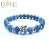 Weathered Stone Charm Bracelet with 8mm Tibetan Silver Owl