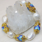 12-14mm Pearl Cloisonne Beads Bracelet for Women Jewelry 7.5inch
