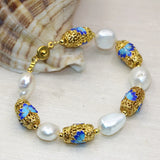 12-14mm Pearl Cloisonne Beads Bracelet for Women Jewelry 7.5inch