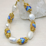 12-14mm Pearl Cloisonne Beads Bracelet for Women Jewelry 7.5inch
