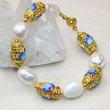 12-14mm Pearl Cloisonne Beads Bracelet for Women Jewelry 7.5inch