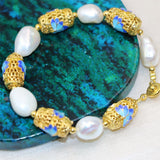12-14mm Pearl Cloisonne Beads Bracelet for Women Jewelry 7.5inch