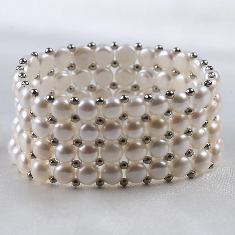 6-7mm Button Freshwater Pearl Beads Bracelet Women
