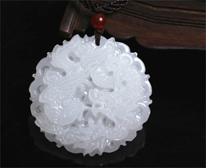 Natural Afghan Stone Jade Carved Dragon Phoenix Lucky Pendant