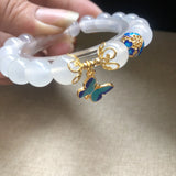 Agate Circle Bracelet with Cloisonne Butterfly Women's Jewelry