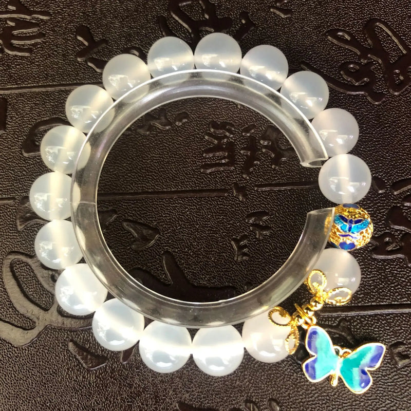 Agate Circle Bracelet with Cloisonne Butterfly Women's Jewelry