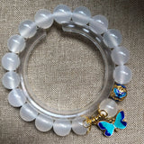 Agate Circle Bracelet with Cloisonne Butterfly Women's Jewelry