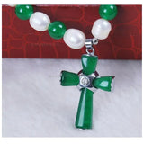 Akoya Pearl/Jade Cross Pendant Necklace (25X35MM)