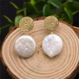 Baroque Coin Pearl Earrings 18k Ear Drop Hook Classic