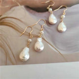 Baroque Coin Pearls Earrings 18k Hook Party Gift Freshwater Jewelry