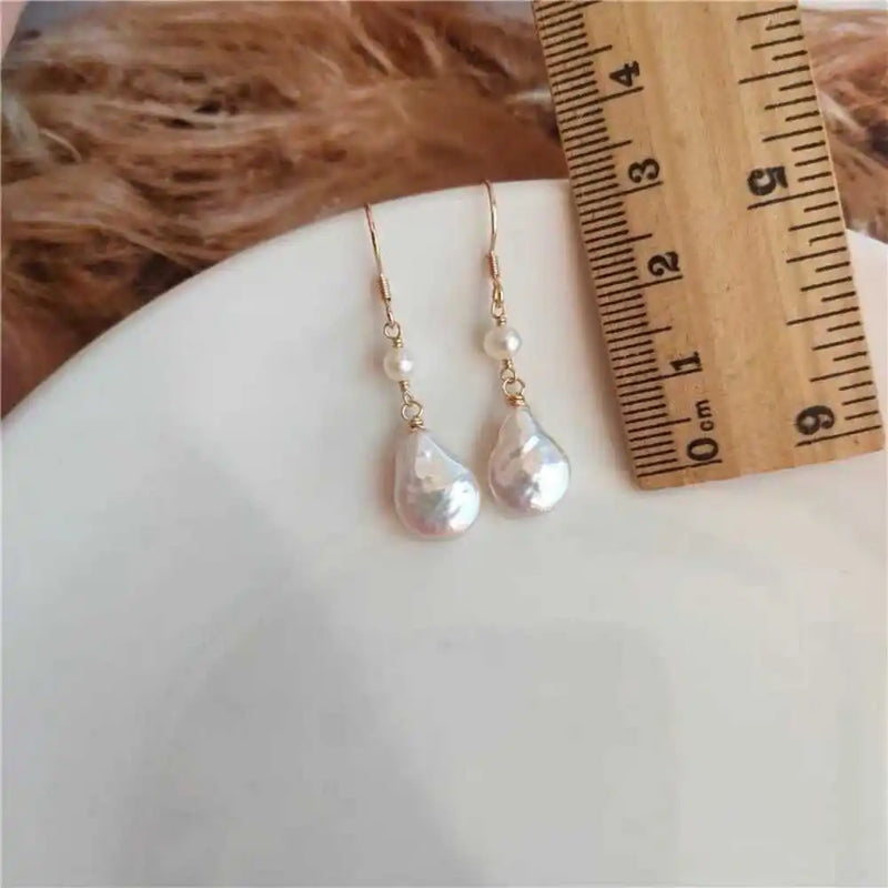 Baroque Coin Pearls Earrings 18k Hook Party Gift Freshwater Jewelry