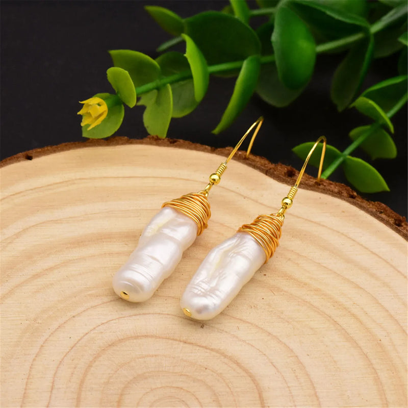 Baroque Pearl Earrings 18k Hook Jewelry Real Hoop
