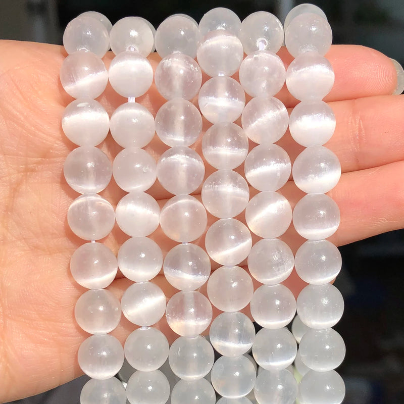 Natural Cat Eye Stone Beads High Selenite Loose Smooth Beads