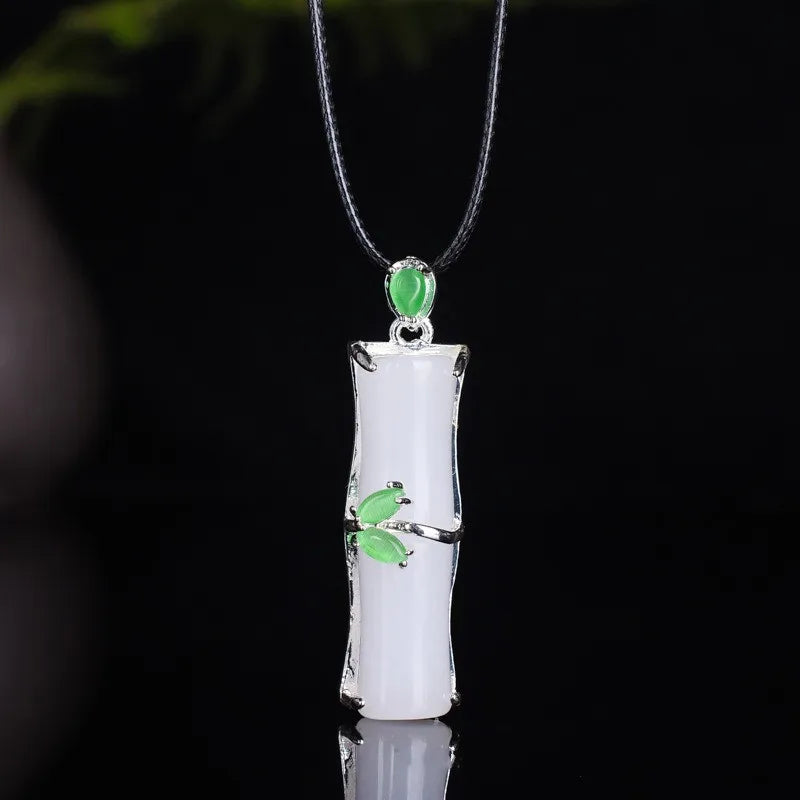 Chalcedony Bamboo Pendant 925 Silver Necklace