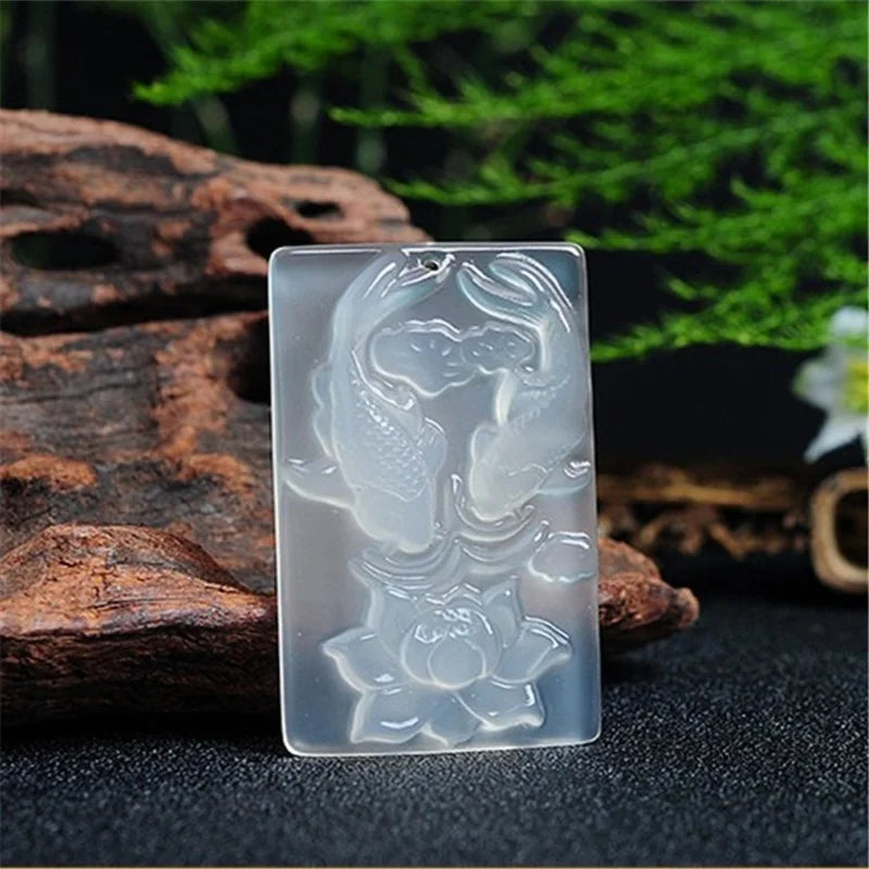 Chalcedony Pisces Pendant Boutique Jewelry Men's Women's Agate Fish Necklace