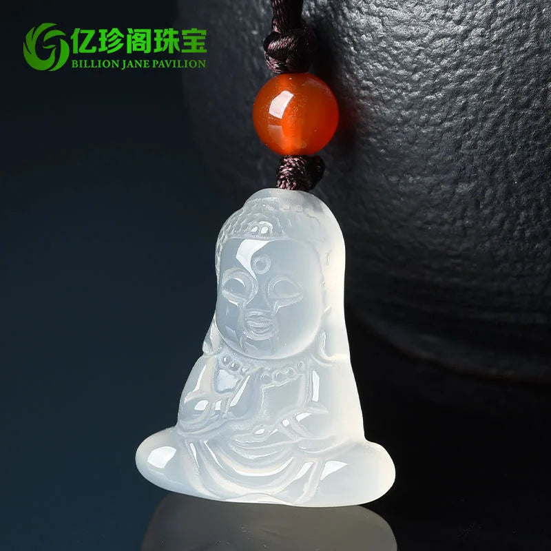 Chalcedony Jade Agate Buddhism Pendant Necklace Charm Jewelry