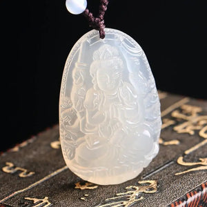 Chalcedony Guanyin Bodhisattva Pendant Zodiac Rat Necklace