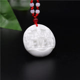 Chinese Jade God of Wealth Pendant Necklace Tiger Amulet