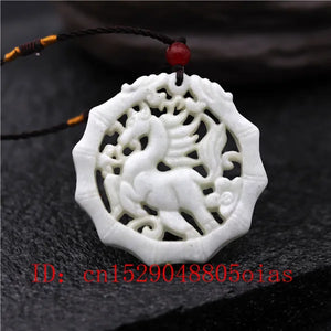 Chinese Jade Horse Pendant Necklace Charm Jewelry Hollow Carved Amulet