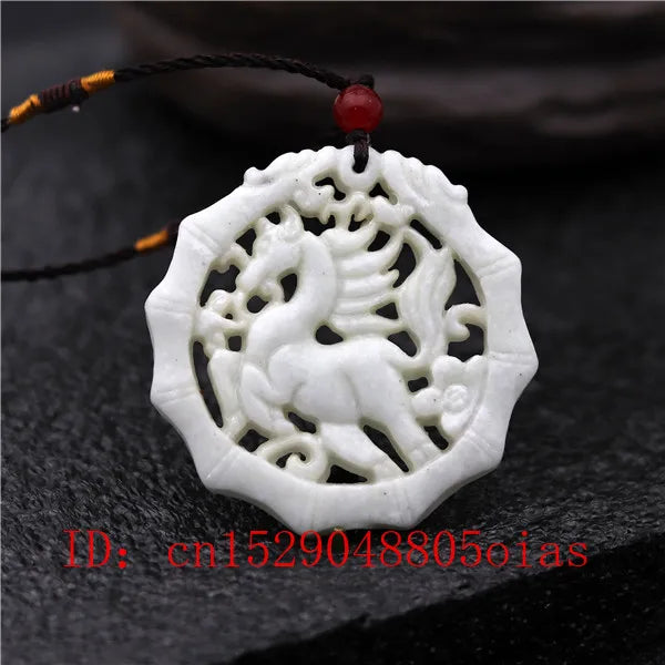 Chinese Jade Horse Pendant Necklace Charm Jewelry Hollow Carved Amulet