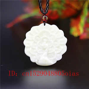 Chinese Jade Peacock Pendant Necklace Charm Jewelry