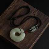 Chinese Jade Rune Pendant Necklace Charm Double-sided Hollow Carved Amulet