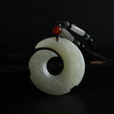 Chinese Jade Rune Pendant Necklace Charm Double-sided Hollow Carved Amulet