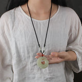 Chinese Jade Rune Pendant Necklace Charm Double-sided Hollow Carved Amulet