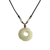Chinese Jade Rune Pendant Necklace Charm Double-sided Hollow Carved Amulet