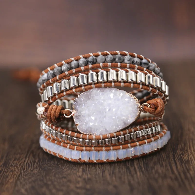 Crystal Cluster Bracelet Beaded Stone Woven Hand Jewelry for Women Couple