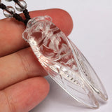 Natural Crystal Carved Cicada Jade Pendant Chalcedony Necklace