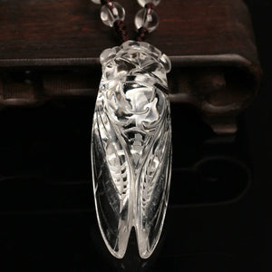 Natural Crystal Carved Cicada Jade Pendant Chalcedony Necklace