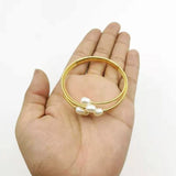 Natural Cultured Freshwater Pearl Bracelet Bangle Gold-color