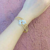 Natural Cultured Freshwater Pearl Bracelet Bangle Gold-color
