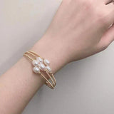 Natural Cultured Freshwater Pearl Bracelet Bangle Gold-color