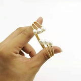 Natural Cultured Freshwater Pearl Bracelet Bangle Gold-color