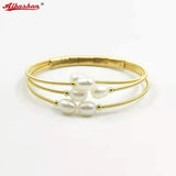 Natural Cultured Freshwater Pearl Bracelet Bangle Gold-color