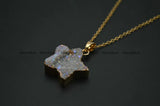 Druzy Agate Star Shape Pendant Necklace Woman Jewelry